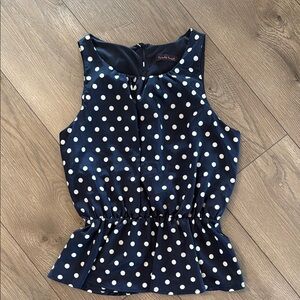 Navy Polka Dot Sleeveless Peplum Top
